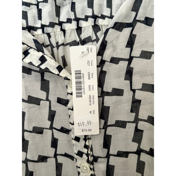 J.Crew Tunic Blouse Top Button Up Geometric Print Long Sleeve Summer Preppy Sz M - Picture 4 of 7